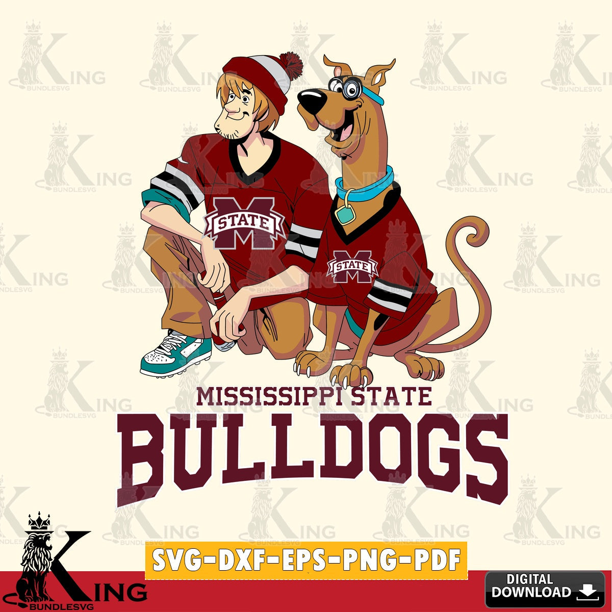 Eye-catching graphic of Mississippi State Bulldogs Shaggy and Scooby Doo football, versatile clip art for stickers, decals, and