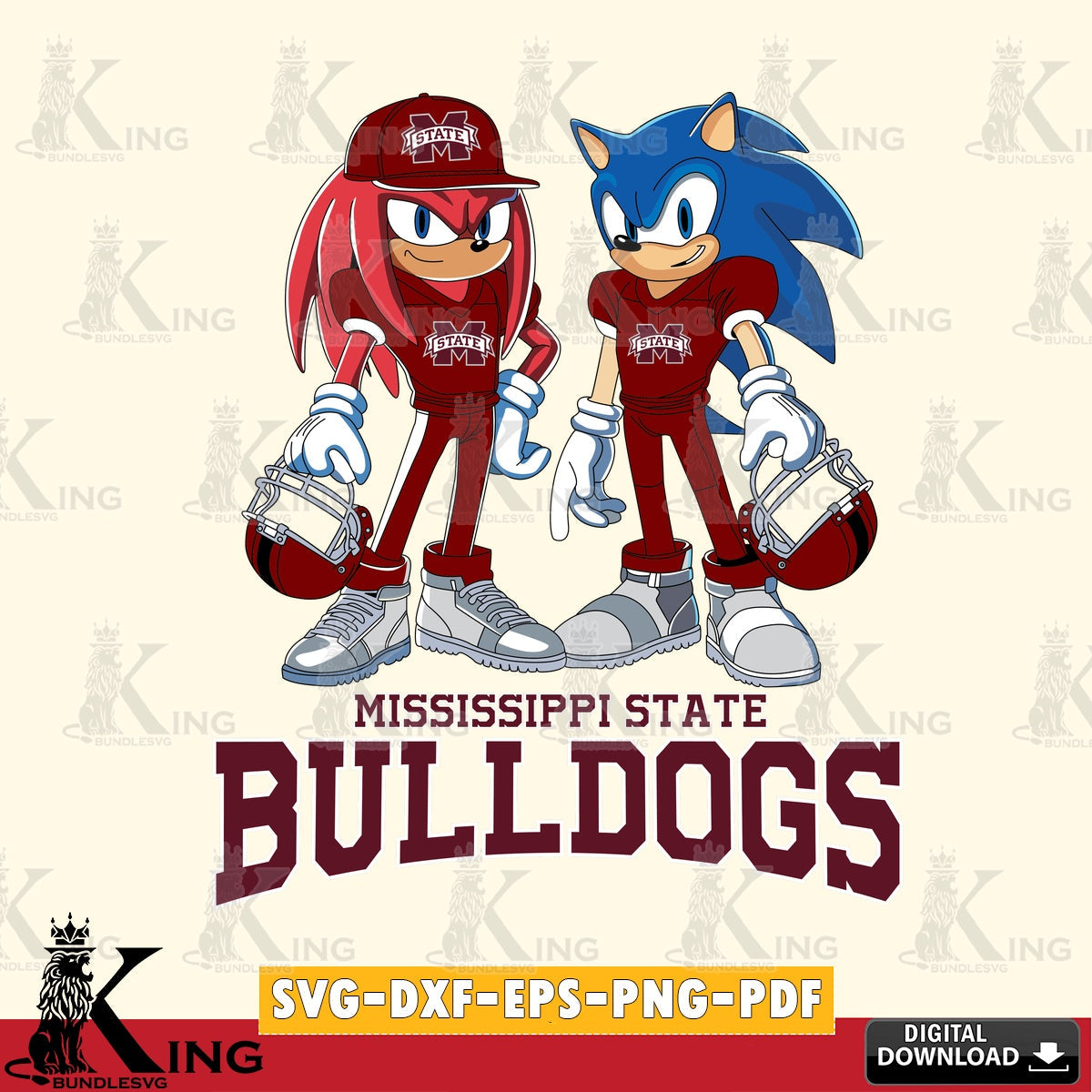Hand-drawn style art of Mississippi State Bulldogs Sonic And Knuckles football player, versatile clip art for stickers, decals,