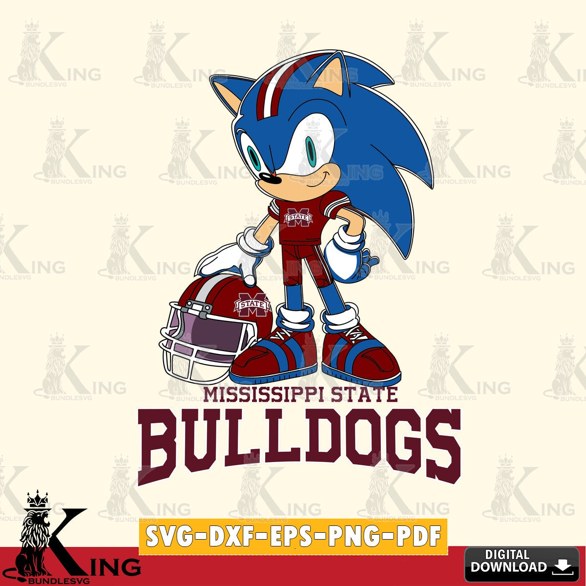 Hand-drawn style art of Mississippi State Bulldogs Sonic Player Football PNG clipart for sublimation printing and graphic design