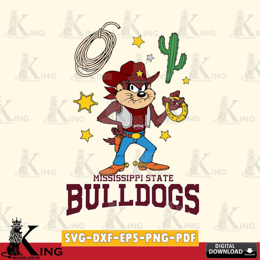 Mississippi State Bulldogs Taz Cowboy Western SVG file, Cut file  , Digital Download , Instant Download, Taz svg, NCAA svg