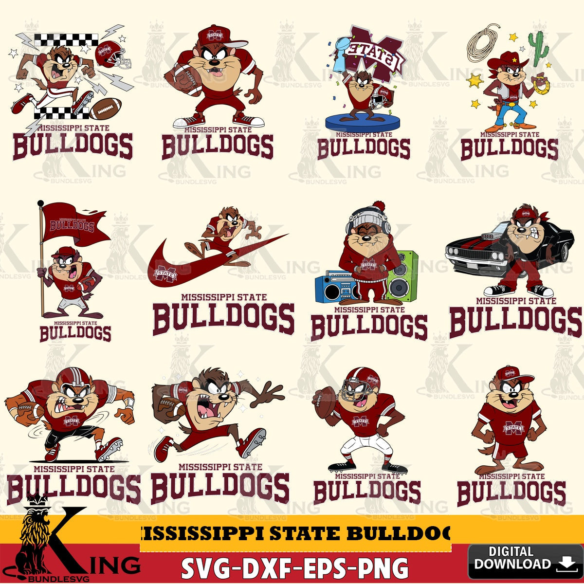 Mississippi State Bulldogs Taz Football NCAA Bundle SVG file, Cut file  , Digital Download , Instant Download, Taz svg, NCAA svg