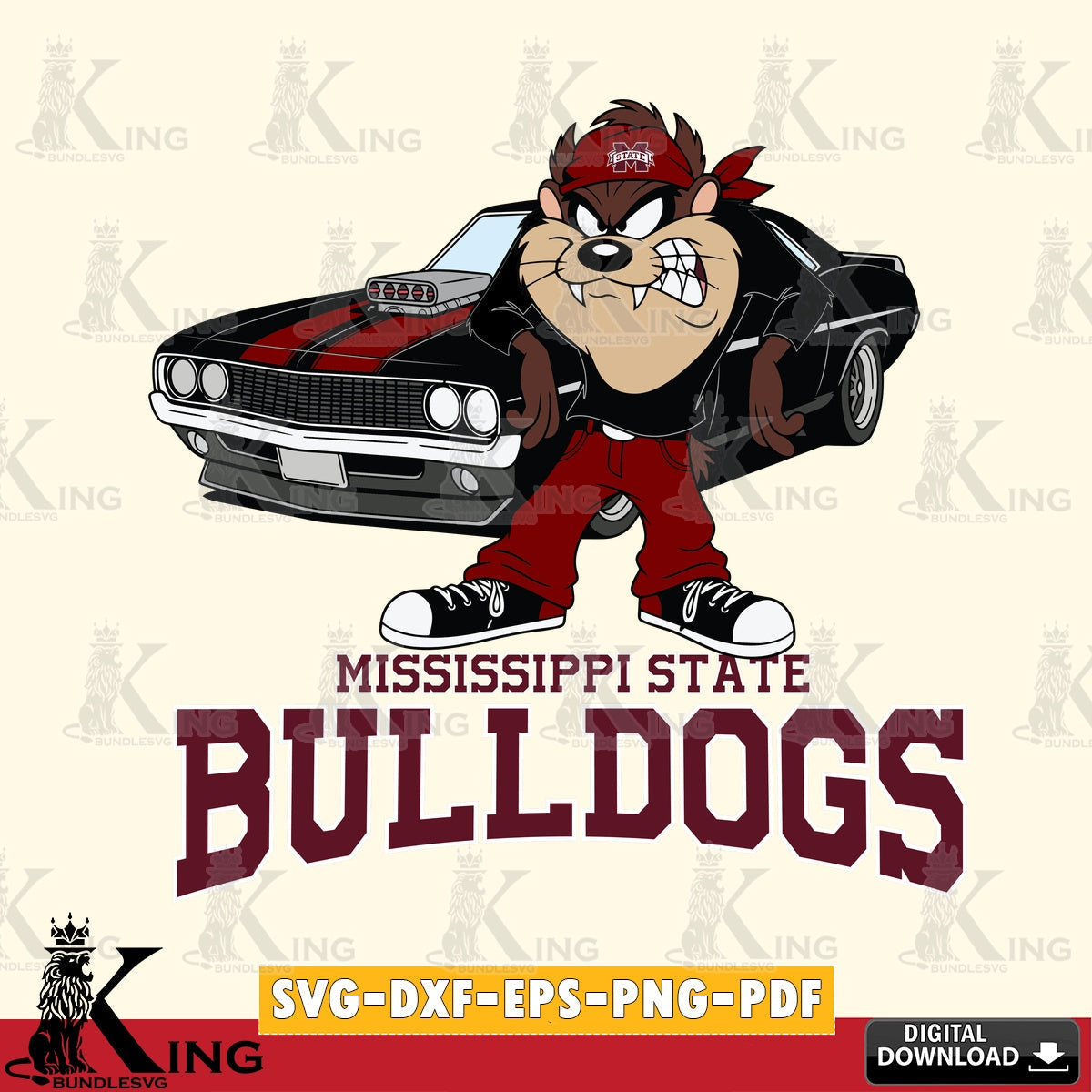 Mississippi State Bulldogs Taz Racing Car SVG file, Cut file  , Digital Download , Instant Download, Taz svg, NCAA svg