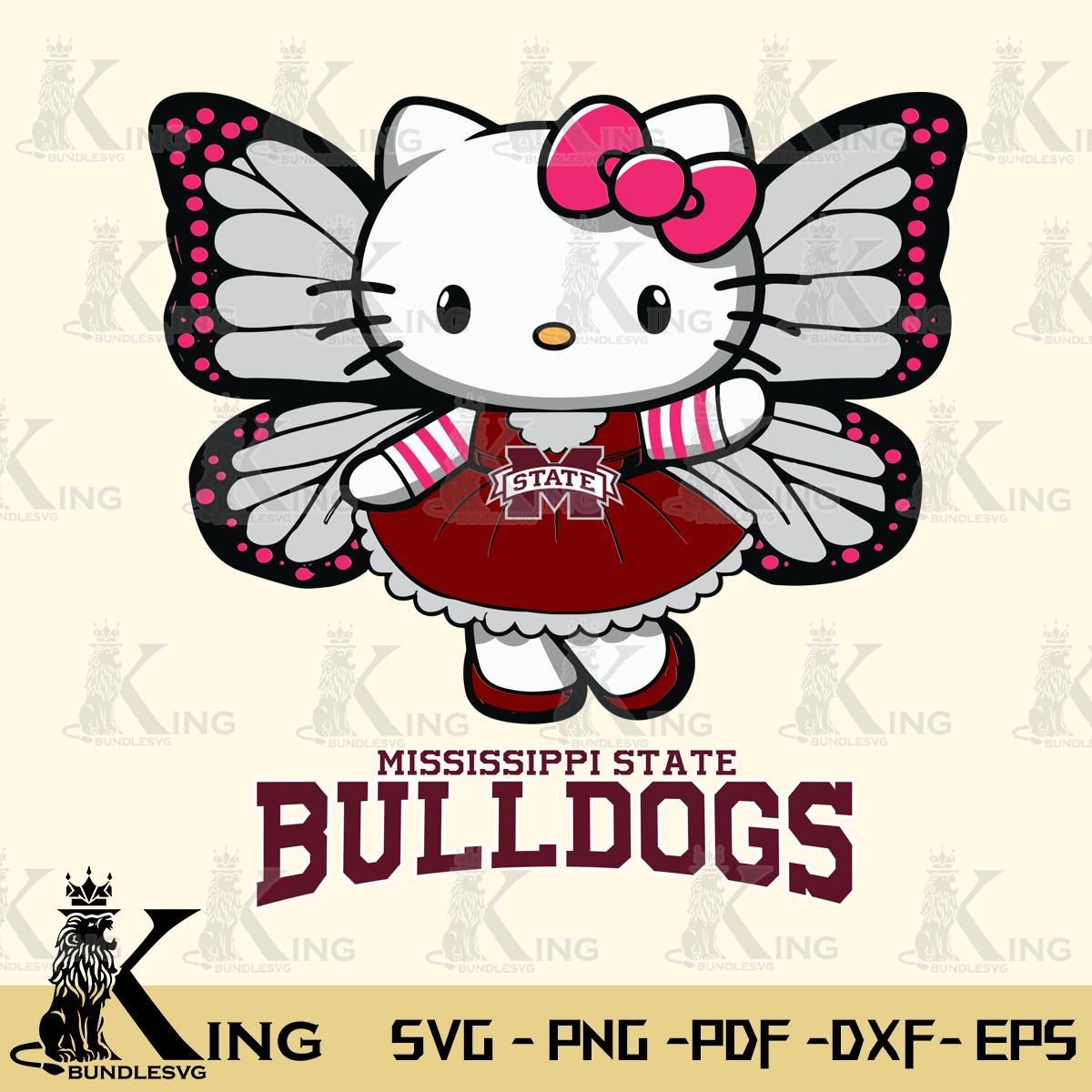 Mississippi State Bulldogs Whimsical Kitty Wings Svg Eps Dxf Png File, Digital Download