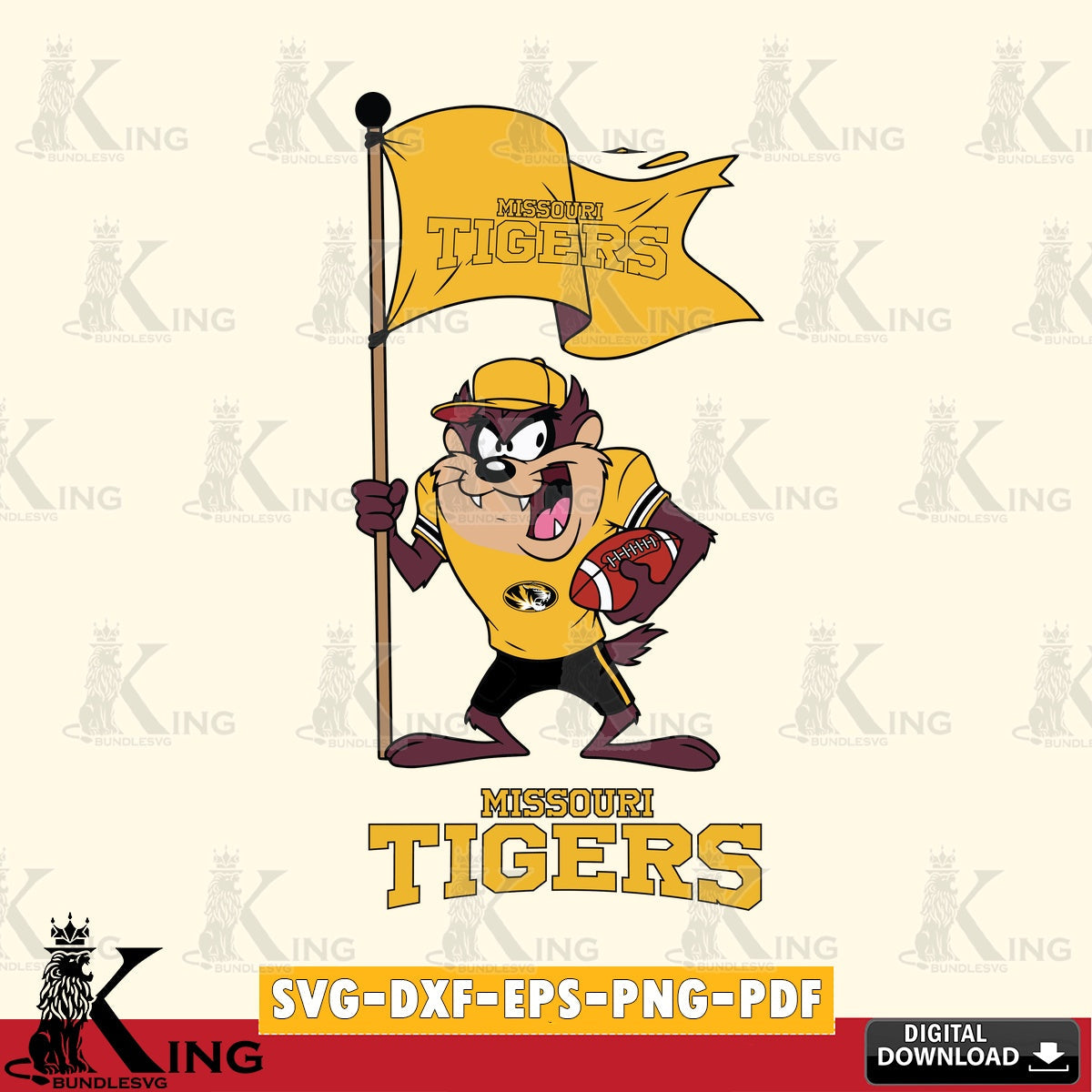Missouri Tigers Football Taz Flag Art SVG file, Cut file  , Digital Download , Instant Download, Taz svg, NCAA svg
