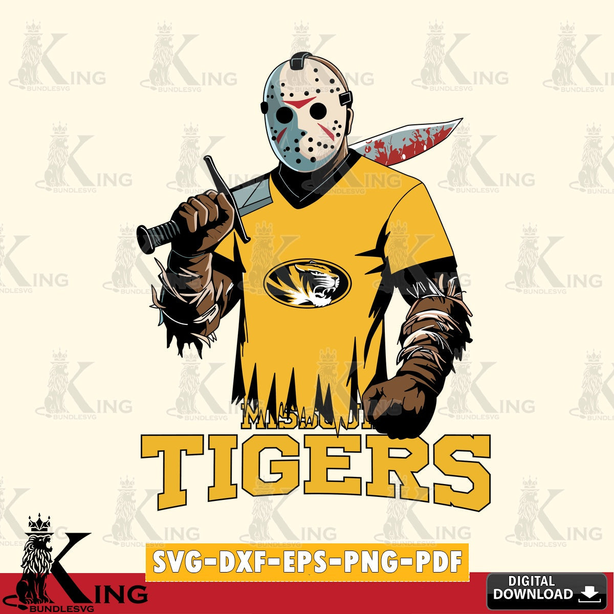 Custom design featuring Missouri Tigers Jason Voorhees Football, a high-quality vector for DIY scrapbooking and home decor