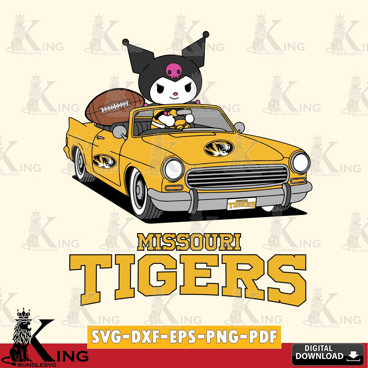 Missouri Tigers Kuromi Car Football Game SVG file, Cricut, Cut file  , Digital Download , Instant Download, Sanrio svg, Clipart