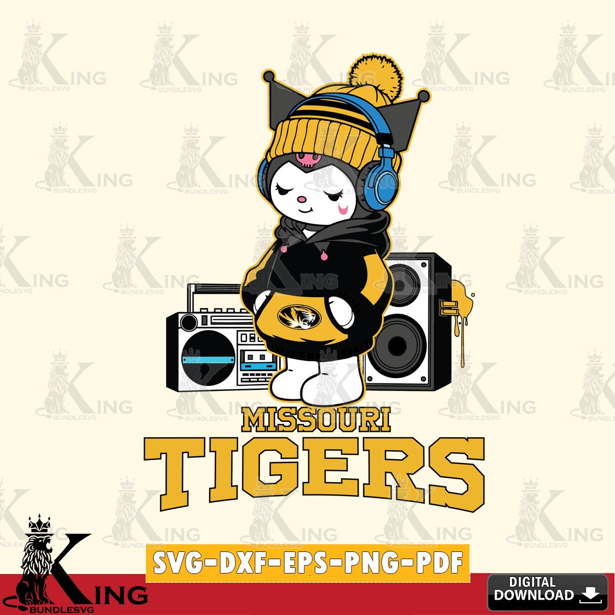 Missouri Tigers Kuromi Football Music SVG file, Cricut, Cut file  , Digital Download , Instant Download, Sanrio svg, Clipart