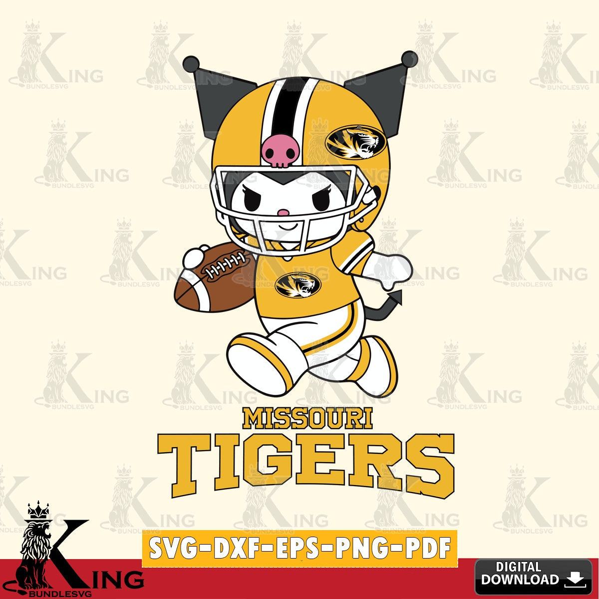Missouri Tigers Kuromi Football Run SVG file, Cricut, Cut file  , Digital Download , Instant Download, Sanrio svg, Clipart