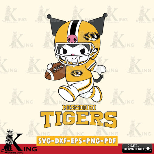 Missouri Tigers Kuromi Football Run SVG file, Cricut, Cut file  , Digital Download , Instant Download, Sanrio svg, Clipart