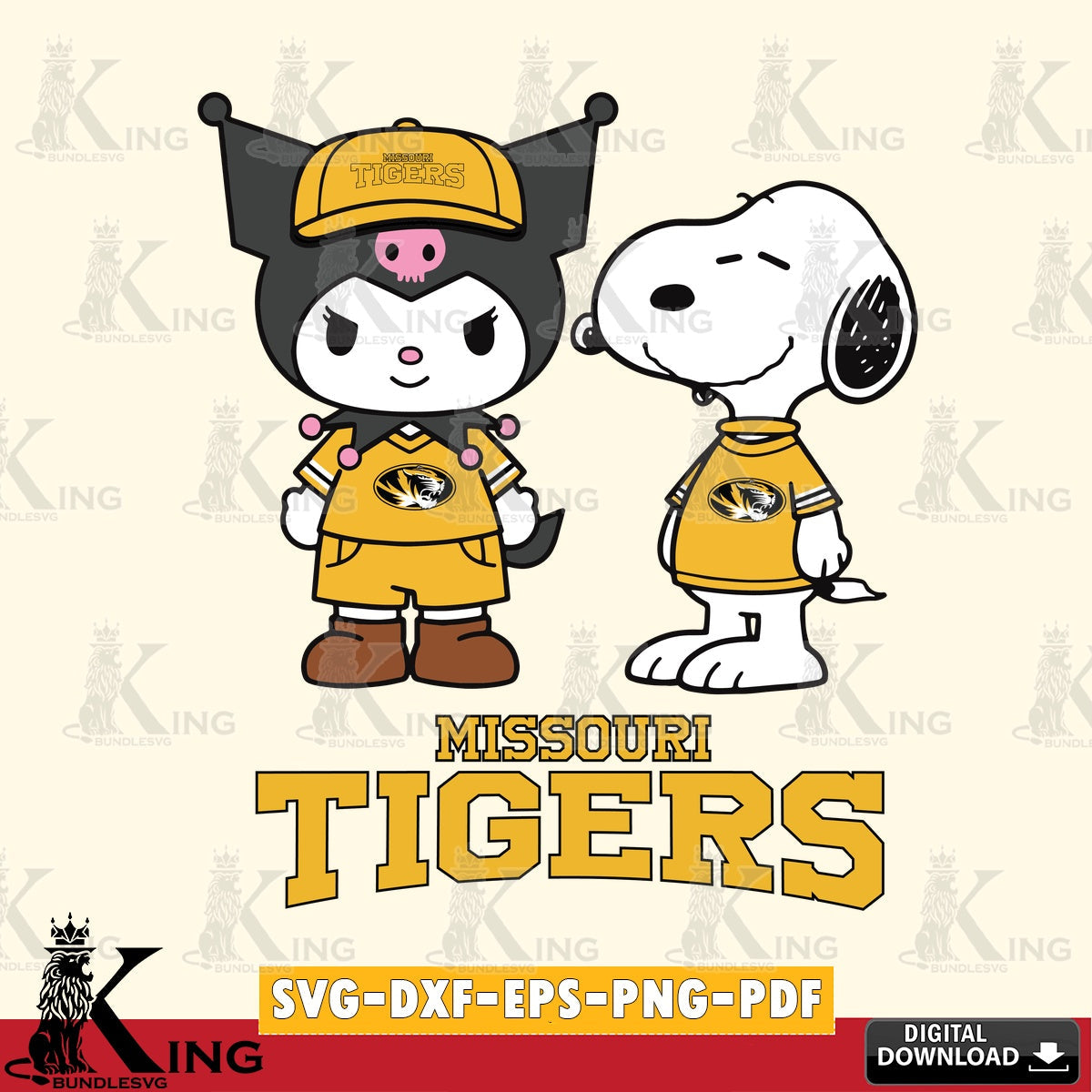 Missouri Tigers Kuromi Snoopy Football SVG file, Cricut, Cut file  , Digital Download , Instant Download, Sanrio svg, Clipart