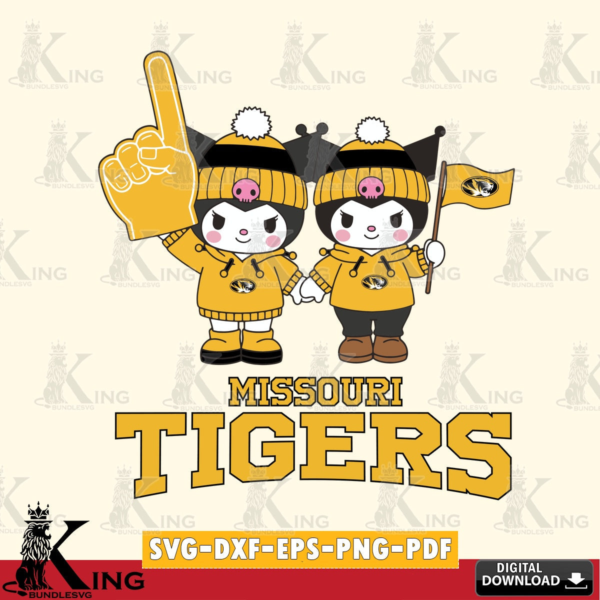 Missouri Tigers Kuromi rugby Fan SVG file, Cricut, Cut file  , Digital Download , Instant Download, Sanrio svg, Clipart