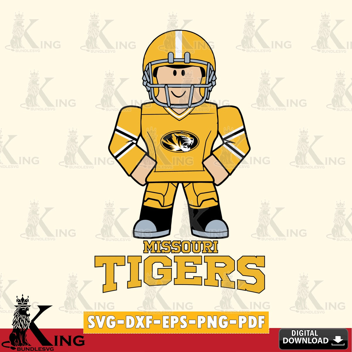 Hand-drawn style art of Missouri Tigers Roblox cool football NCAA cut digital file for silhouette cameo and cricut projects