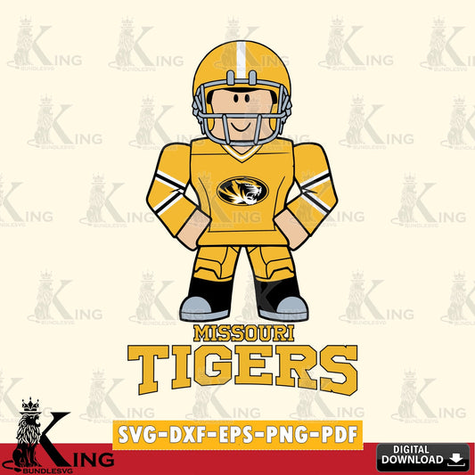 Hand-drawn style art of Missouri Tigers Roblox cool football NCAA cut digital file for silhouette cameo and cricut projects