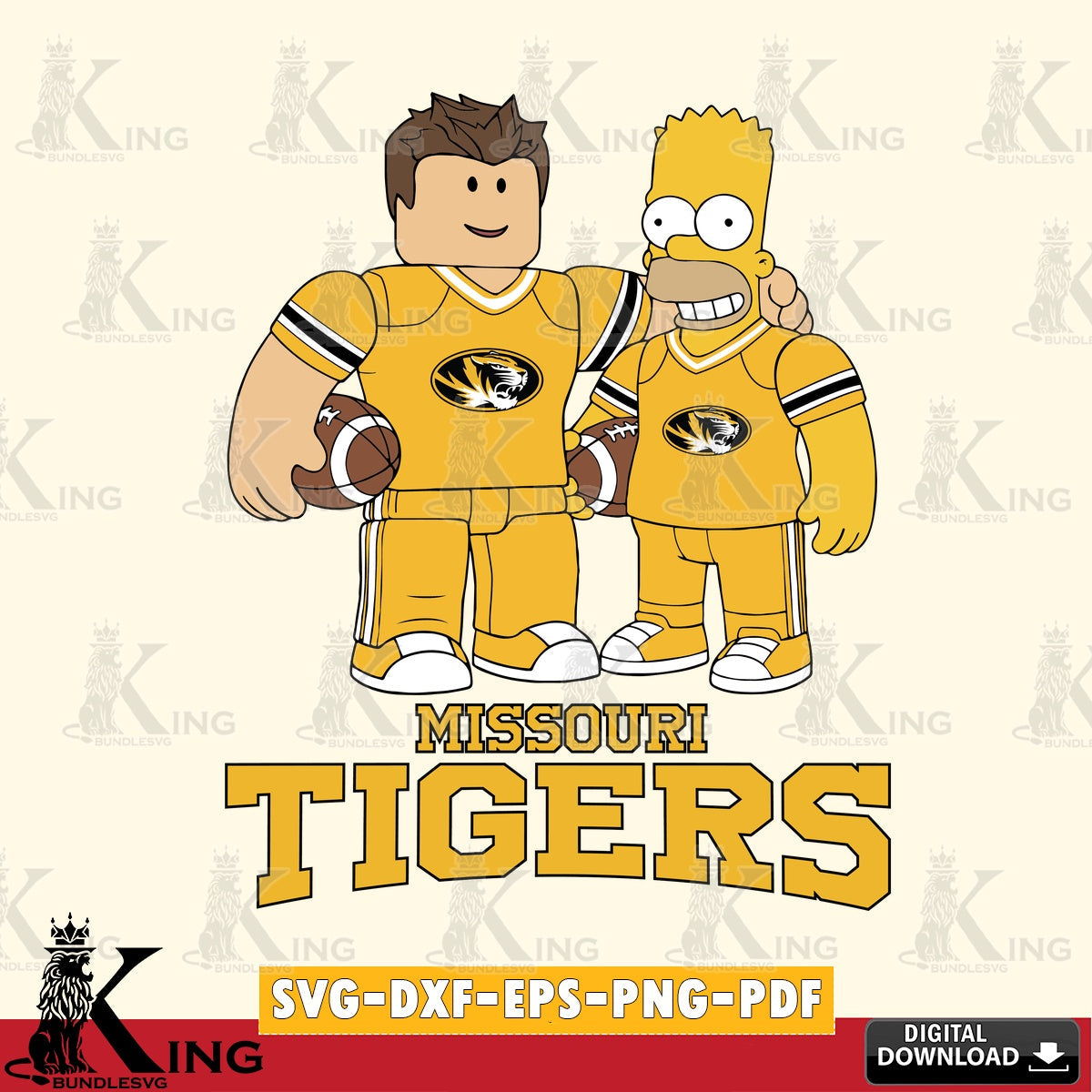 Missouri Tigers Roblox & Homer Simpson Football SVG file , NCAA Cricut,  File cut , Digital Download , PDF File