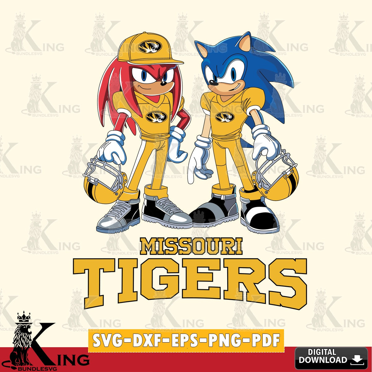 Digital download featuring Missouri Tigers Sonic And Knuckles Player Football vector SVG PNG files perfect for Cricut and
