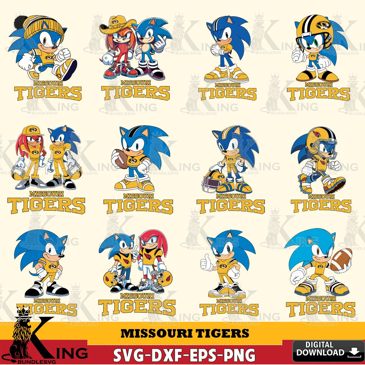 Giant set featuring Missouri Tigers Sonic & Knuckles NCAA Football Bundle, a digital download for Cricut Maker and paper crafts