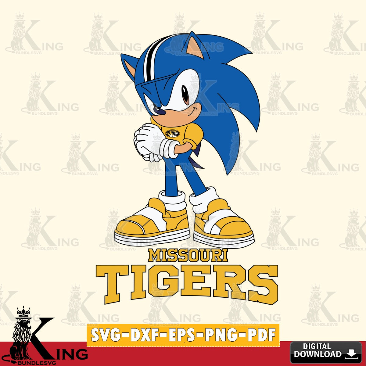 Digital download featuring a cute Missouri Tigers Sonic football design, high-quality vector for DIY scrapbooking and home decor.