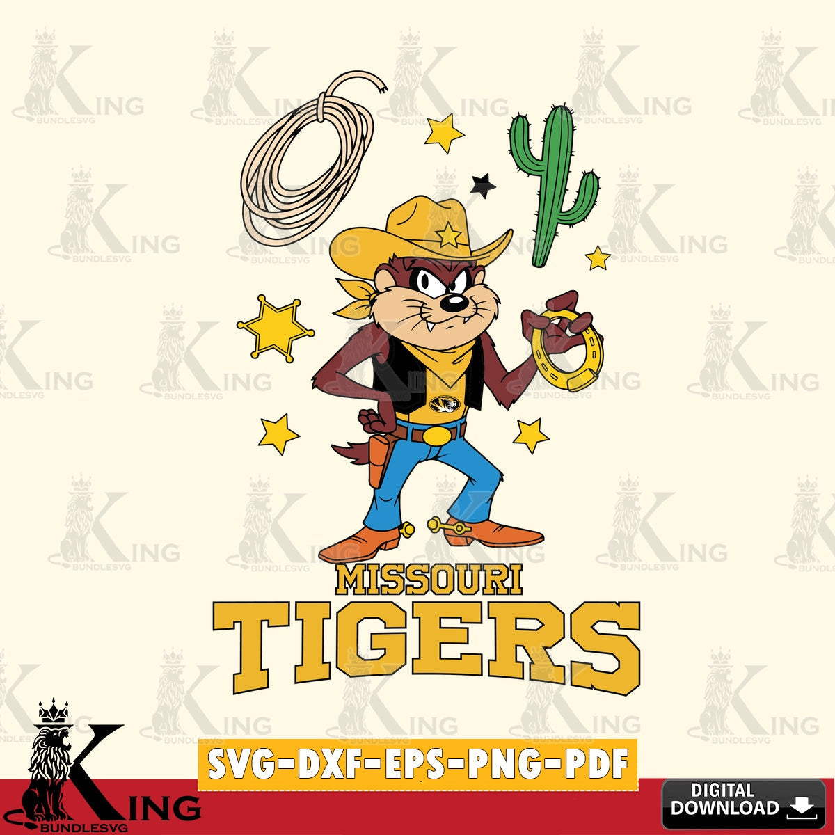 Missouri Tigers Taz Cowboy Western SVG file, Cut file  , Digital Download , Instant Download, Taz svg, NCAA svg