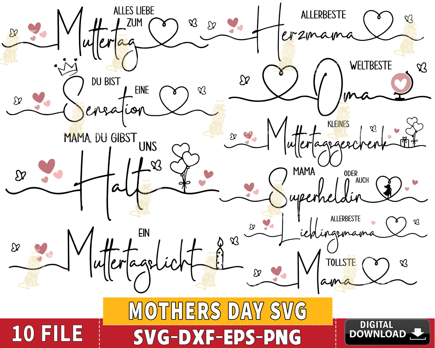 Mothers Day SVG, Mothers Day Lettering, German Lettering SVG EPS PNG DXF , for Cricut, Silhouette, digital download, file cut