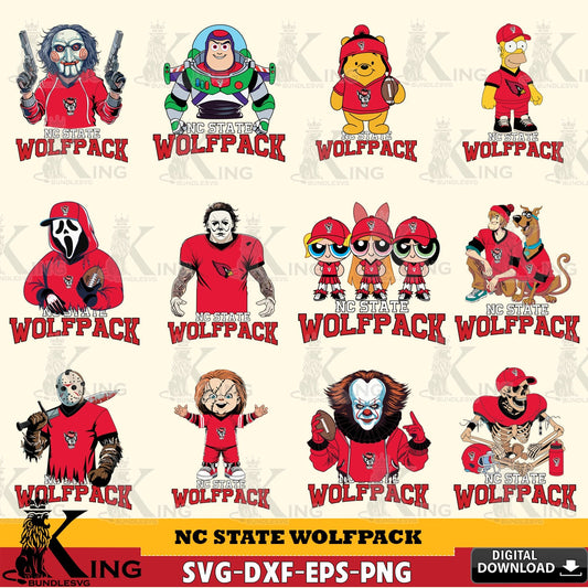 Mega bundle containing NC State Wolfpack cartoon football NCAA designs, versatile clip art for stickers, decals, and mugs.