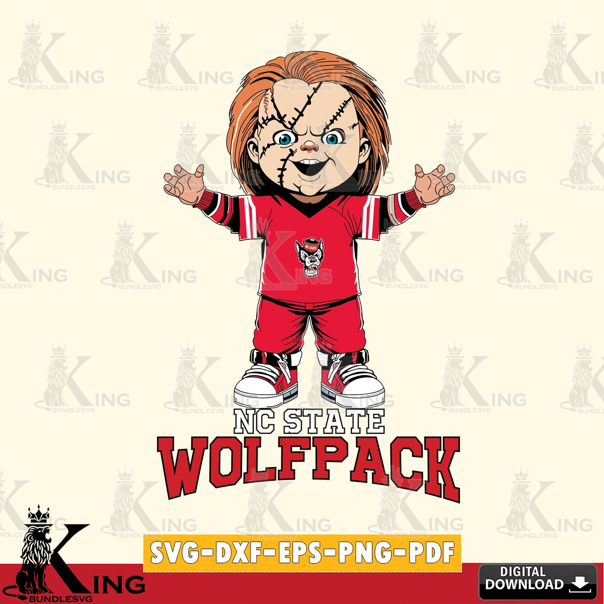 Variety pack of NC State Wolfpack Chucky Football NCAA cut vector illustration for POD merchandise and apparel