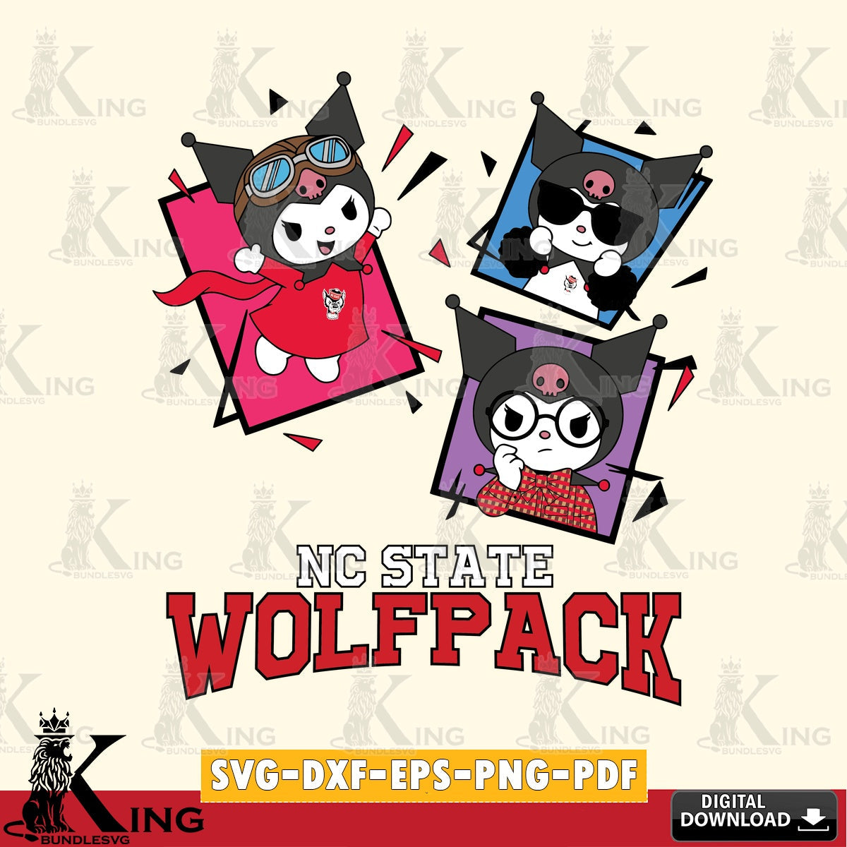 NC State Wolfpack Kuromi Action Football SVG file, Cricut, Cut file  , Digital Download , Instant Download, Sanrio svg, Clipart