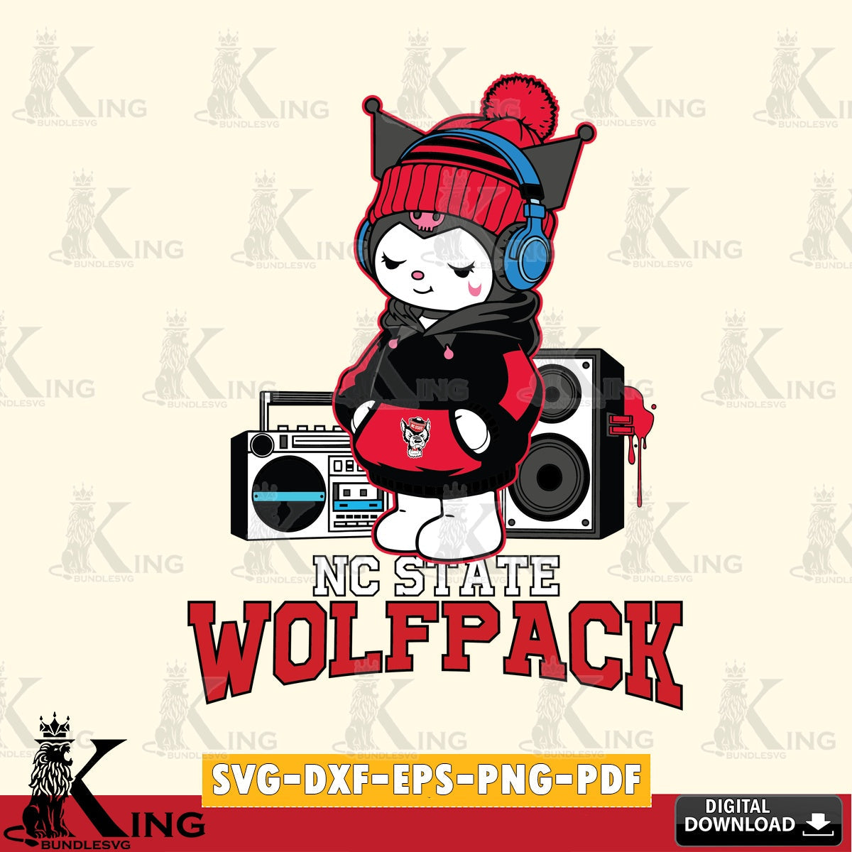 NC State Wolfpack Kuromi Football Music SVG file, Cricut, Cut file  , Digital Download , Instant Download, Sanrio svg, Clipart