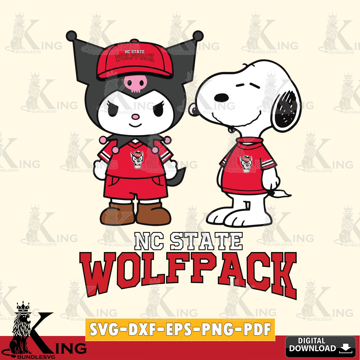 NC State Wolfpack Kuromi Snoopy Football SVG file, Cricut, Cut file  , Digital Download , Instant Download, Sanrio svg, Clipart