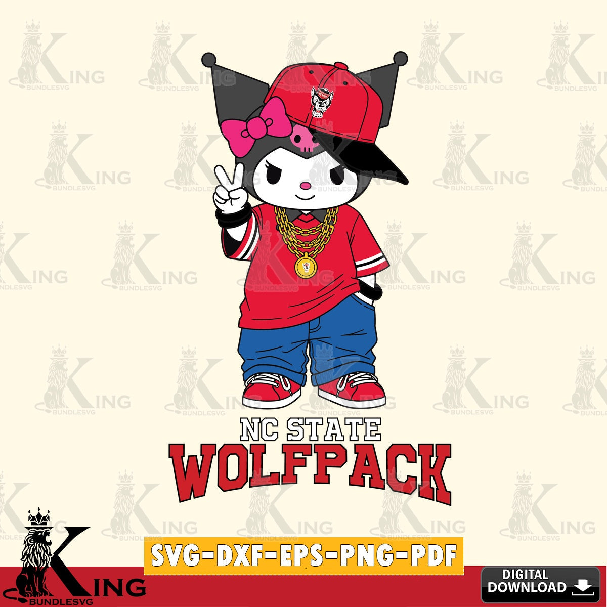 NC State Wolfpack Kuromi Streetwear Style SVG file, Cricut, Cut file  , Digital Download , Instant Download, Sanrio svg, Clipart