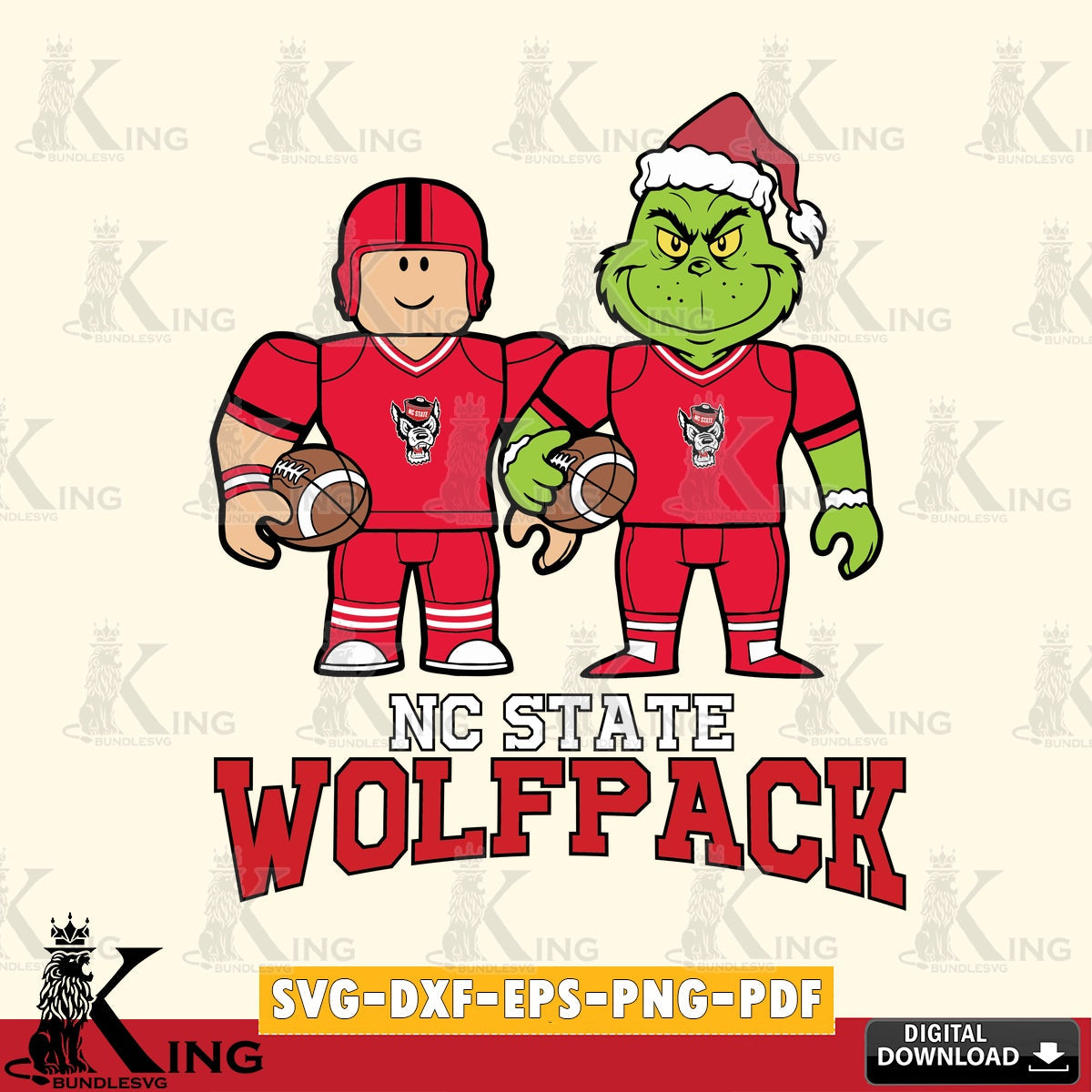 NC State Wolfpack Roblox & Grinch Football SVG file , NCAA Cricut,  File cut , Digital Download , PDF File