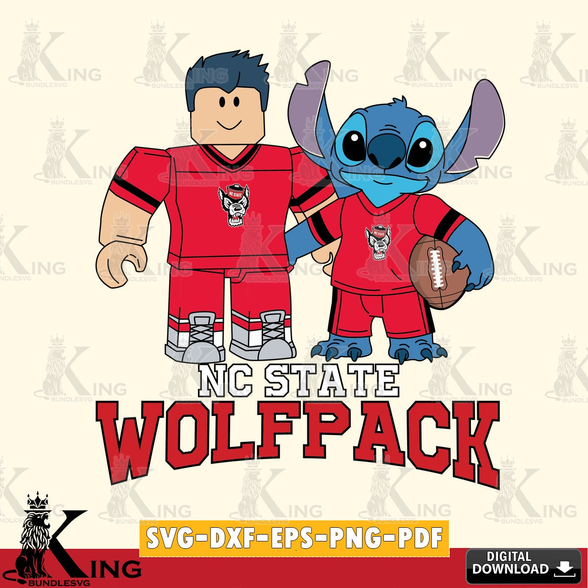 NC State Wolfpack Roblox & Stitch Football SVG file , NCAA Cricut,  File cut , Digital Download , PDF File