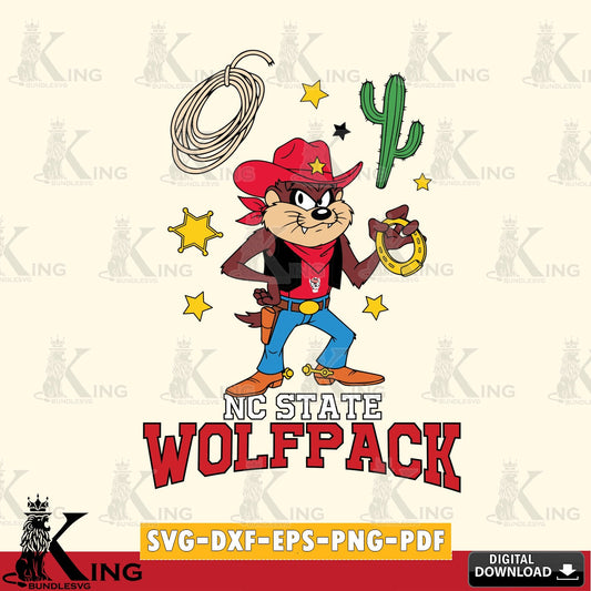 NC State Wolfpack Taz Cowboy Western SVG file, Cut file  , Digital Download , Instant Download, Taz svg, NCAA svg