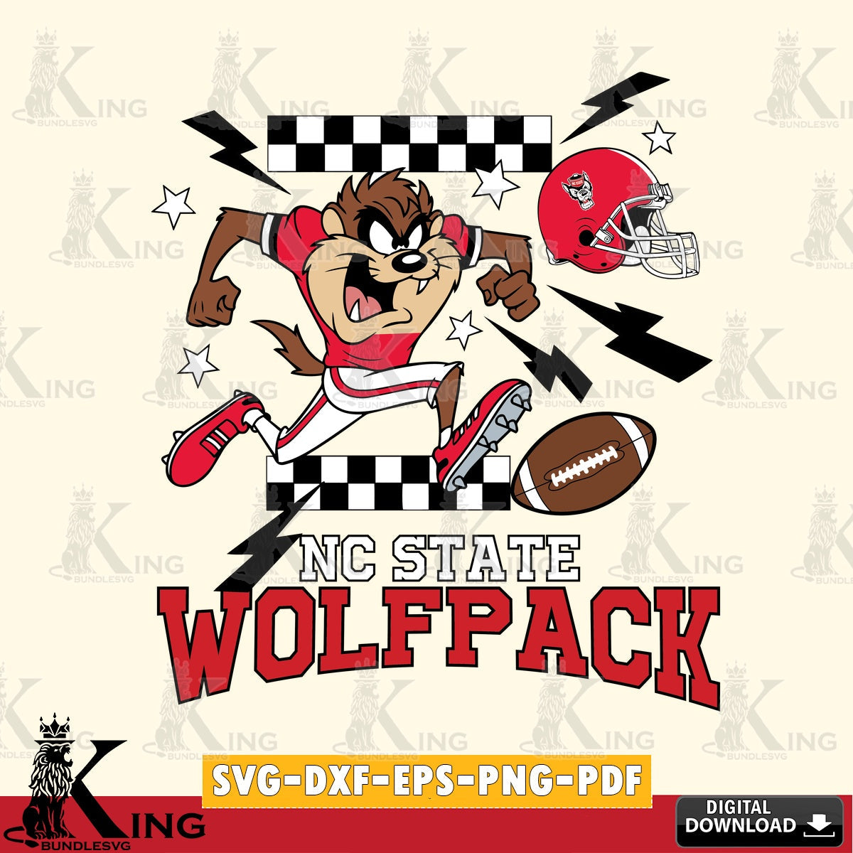 NC State Wolfpack Taz Football Lightning SVG file, Cut file  , Digital Download , Instant Download, Taz svg, NCAA svg