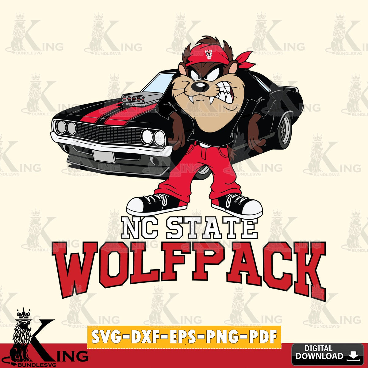 NC State Wolfpack Taz Racing Car SVG file, Cut file  , Digital Download , Instant Download, Taz svg, NCAA svg
