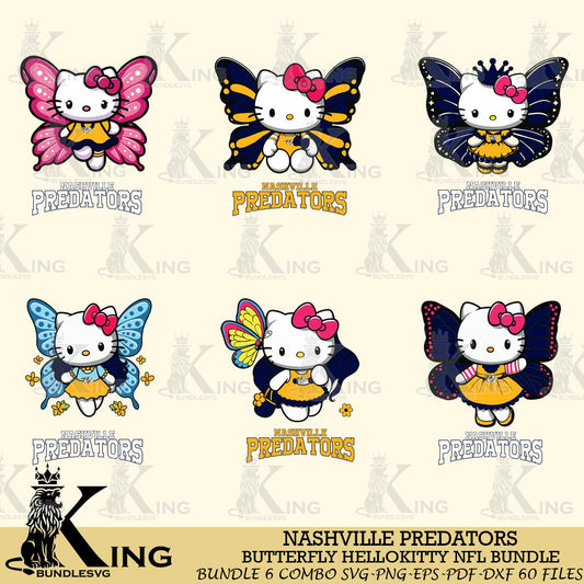 Nashville Predators Butterfly Hello Kitty bundleSvg Eps Dxf Png File, Digital Download