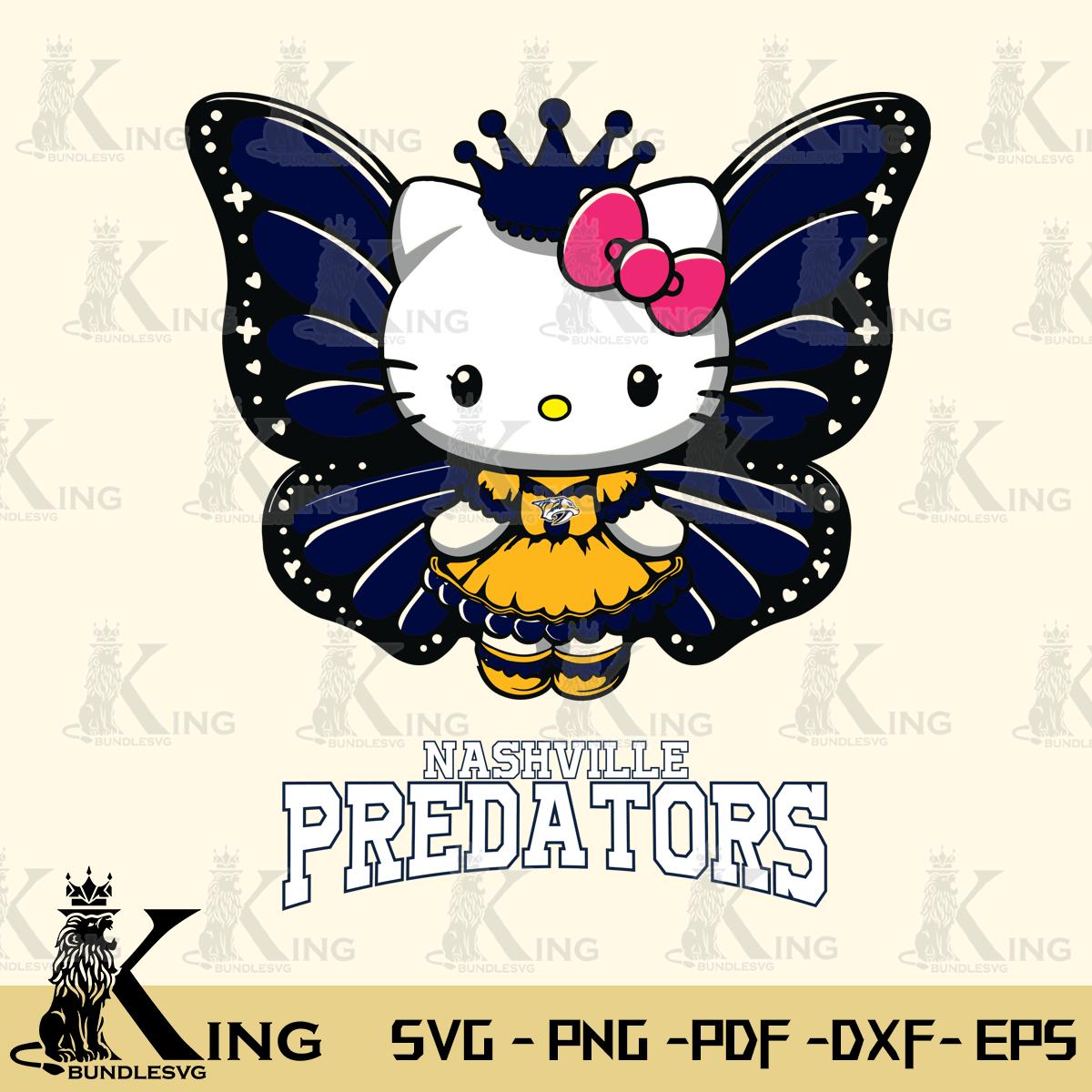 Nashville Predators Kitty Wings & Flowers Svg Eps Dxf Png File, Digital Download