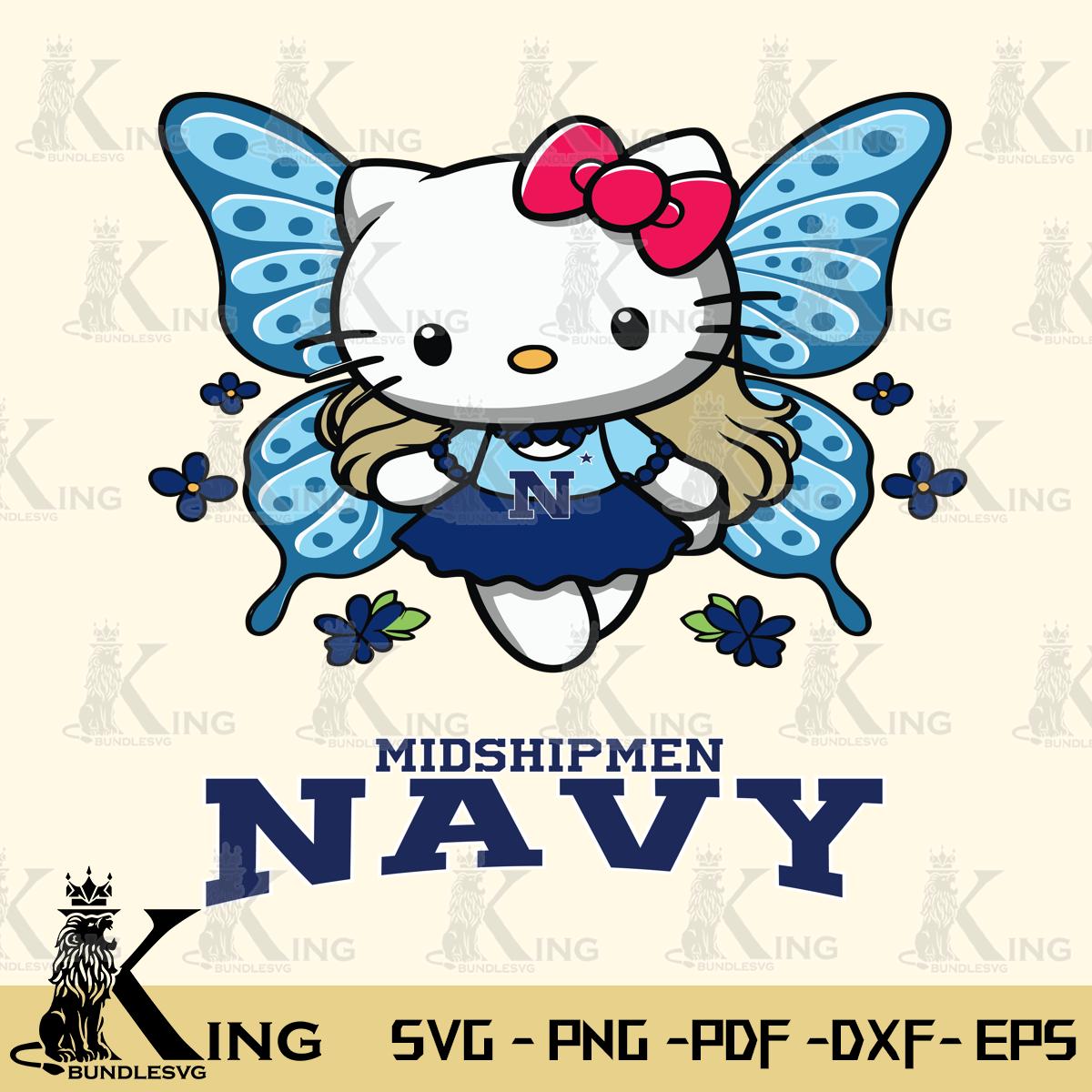 Navy Midshipmen Butterfly Kitty Charm Svg Eps Dxf Png File, Digital Download