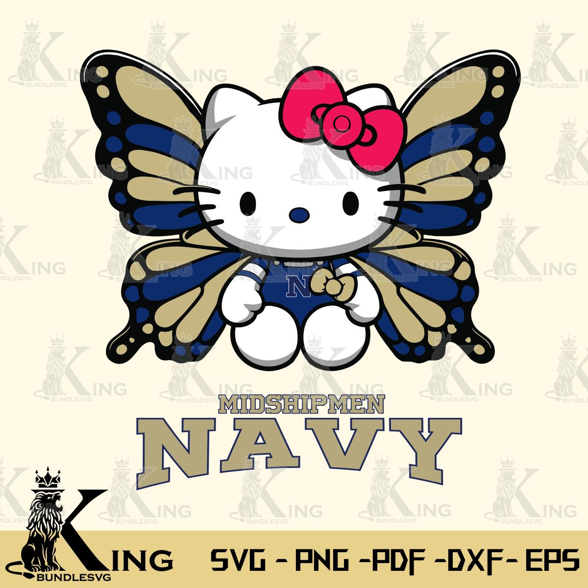 Navy Midshipmen Butterfly Kitty Delight Svg Eps Dxf Png File, Digital Download