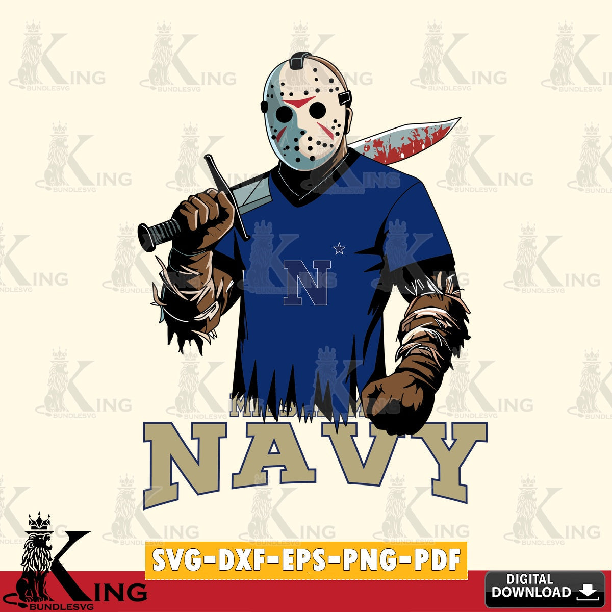 Modern graphic depicting Navy Midshipmen Jason Voorhees Football, a printable vector design for sublimation and crafts