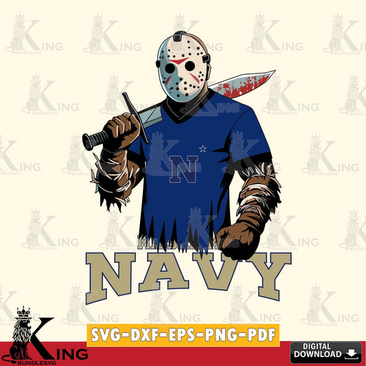 Modern graphic depicting Navy Midshipmen Jason Voorhees Football, a printable vector design for sublimation and crafts
