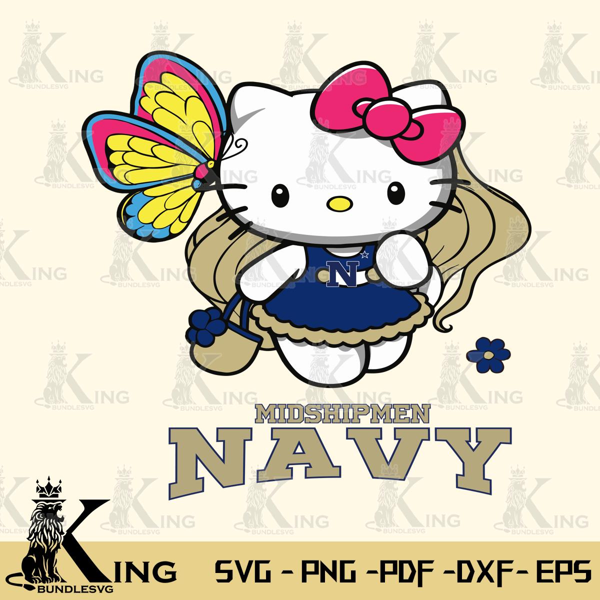 Navy Midshipmen Kitty Cartoon Svg Eps Dxf Png File, Digital Download