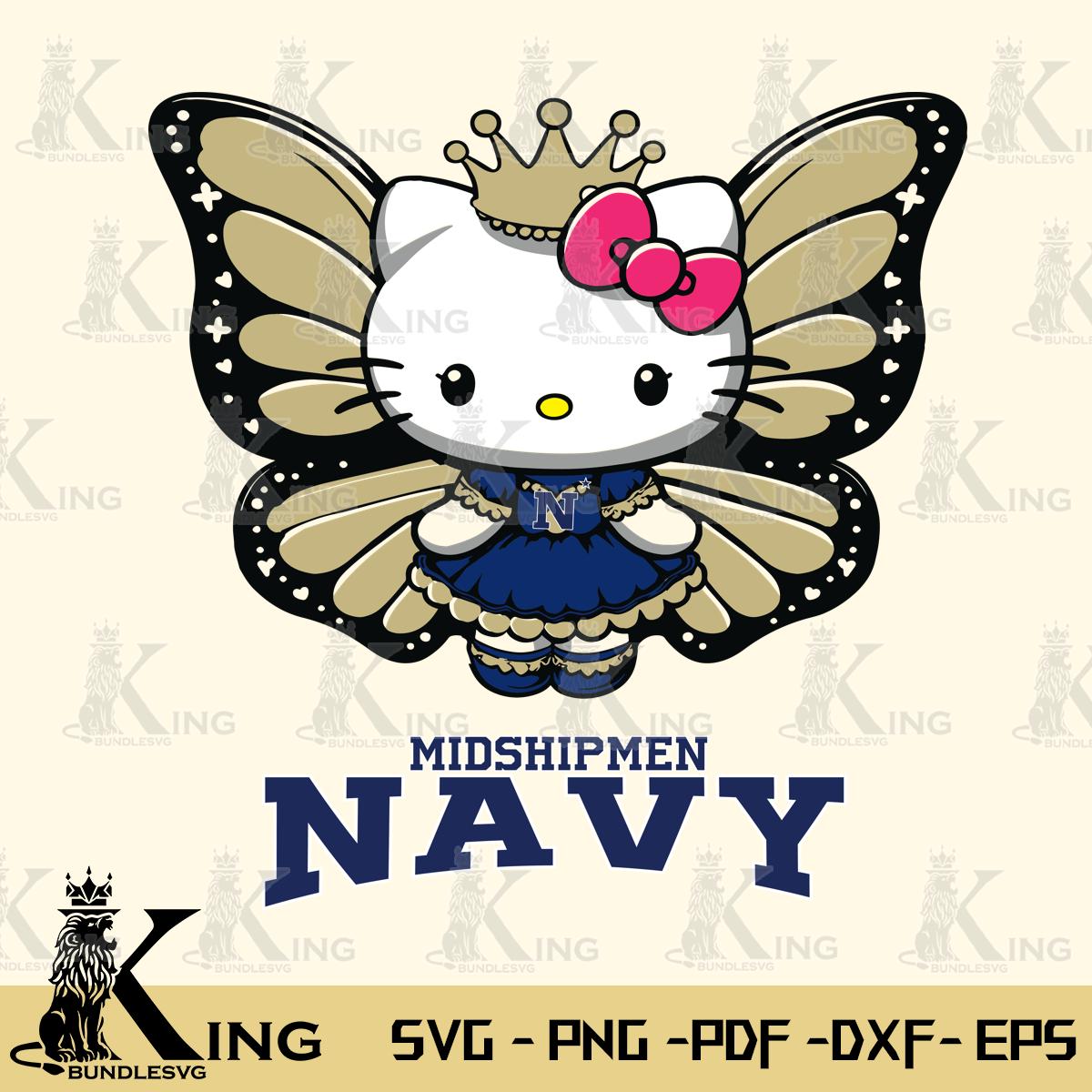 Navy Midshipmen Kitty Wings & Flowers Svg Eps Dxf Png File, Digital Download