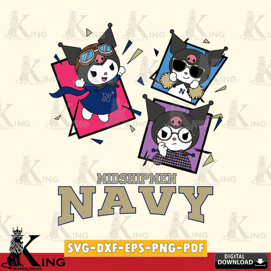 Navy Midshipmen Kuromi Action Football SVG file, Cricut, Cut file  , Digital Download , Instant Download, Sanrio svg, Clipart