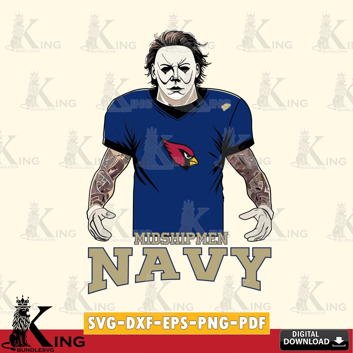 Custom design featuring Navy Midshipmen Michael Myers tattoo football NCAA cut file, a printable vector design for sublimation