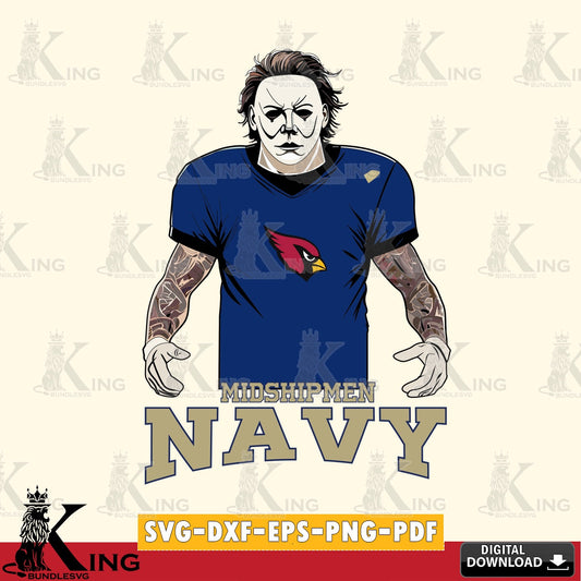 Custom design featuring Navy Midshipmen Michael Myers tattoo football NCAA cut file, a printable vector design for sublimation