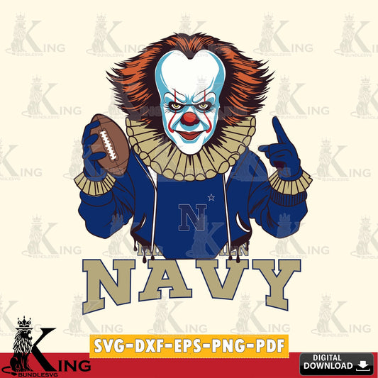 Beautiful illustration of a Navy Midshipmen Pennywise football player, a vector illustration for POD merchandise and apparel.