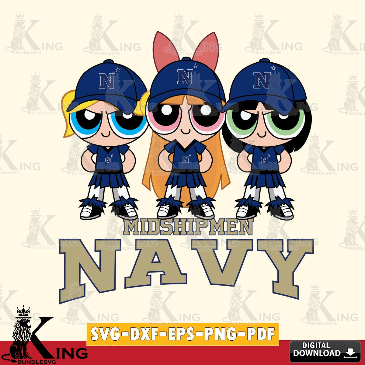 Creative design featuring Navy Midshipmen PowerPuff Girls Football, PNG clipart for sublimation printing and graphic design