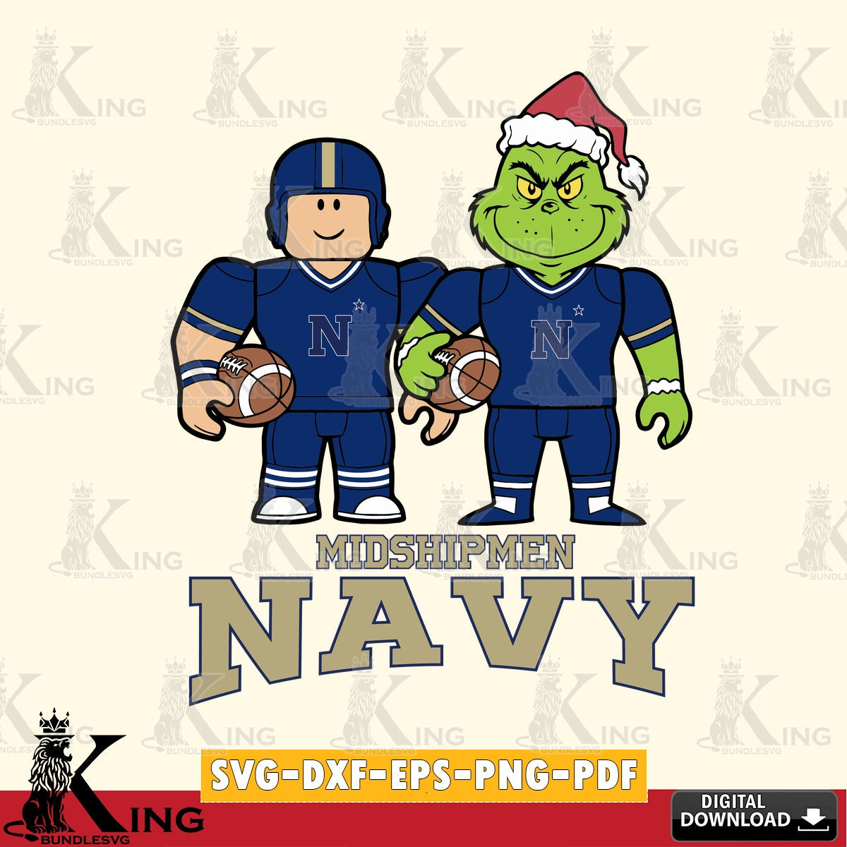 Navy Midshipmen Roblox & Grinch Football SVG file , NCAA Cricut,  File cut , Digital Download , PDF File