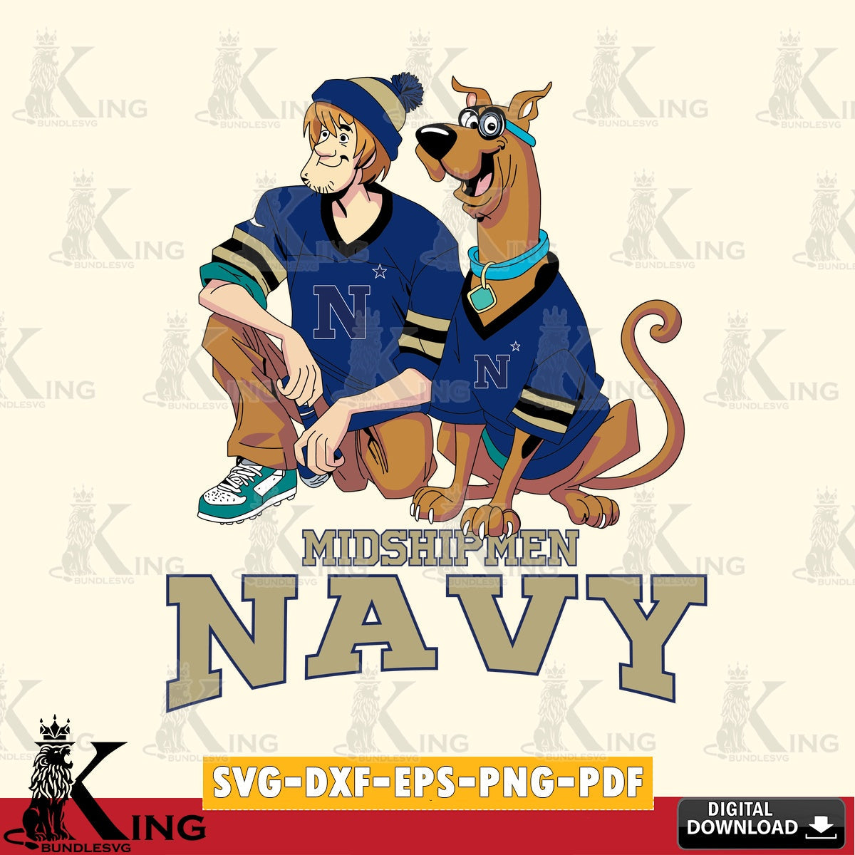 Digital download featuring a Navy Midshipmen Shaggy and Scooby Doo football design, high-quality vector for DIY scrapbooking and