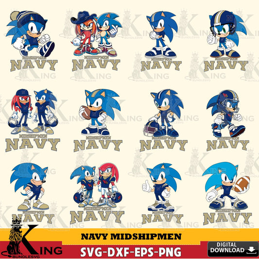 Variety pack of Navy Midshipmen Sonic & Knuckles NCAA Football bundle vector art for engraving, cutting, and printing